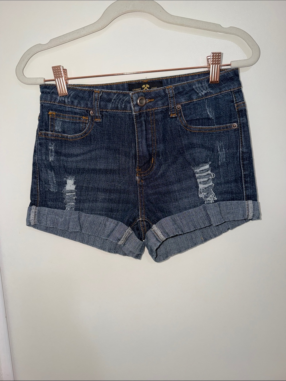 Hammer Jeans Dark Blue Distressed Roll-Cuff Denim Shorts | S